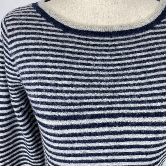 Lucy & Laurel Lambswool Sweater Mixed Striped Navy Blue & Cream Women Sz Lg - Picture 5 of 10